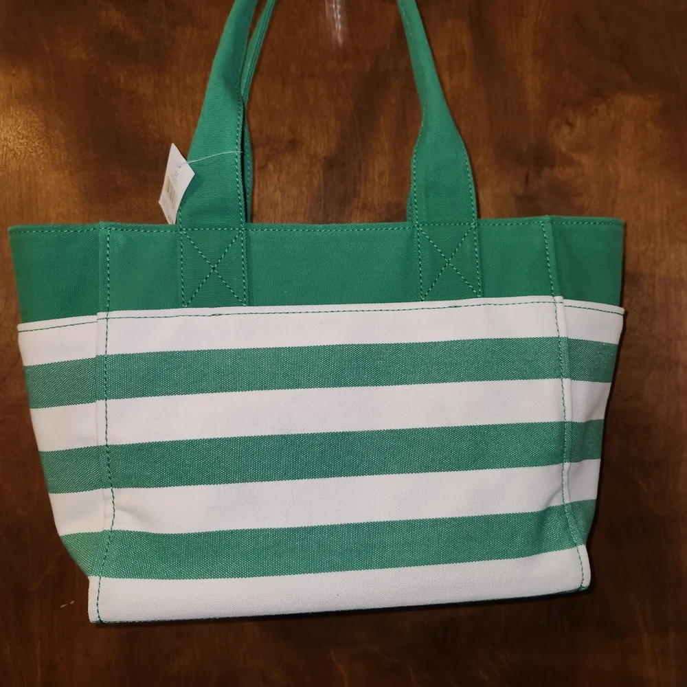 Kate Spade Green and White Striped Tote Bag